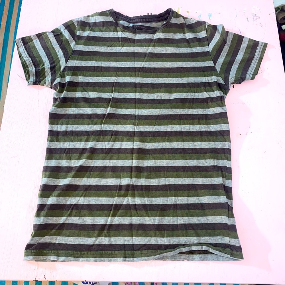 Aeronautica Men’s Small 90’s Style Striped T Shirt Grunge Slim Fit 100% Cotton